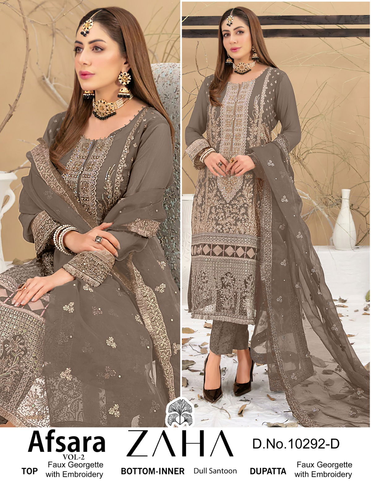 Afsara Vol 2 By Zaha Georgette Embroidery Pakistani Suits Wholesale Price In Surat